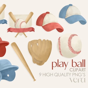 Conjunto de imágenes prediseñadas de béisbol vintage: 9 imágenes PNG: descarga instantánea
