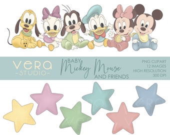 Baby Mickey Mouse and Friends Boho Color Palette Images Set - 12 PNG Images - Instant Download