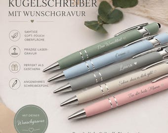 Personalized ballpoint pen with touch stylus, pastel color, made of aluminum with engraving, wooden pen, party favor, gift
