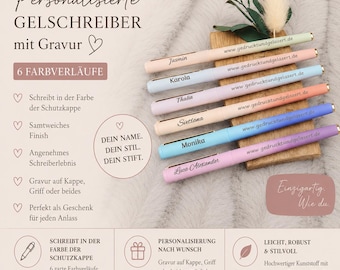 Personalized gradient gel pen | Soft-touch pen with engraving | Name on cap or grip | Colorful ink | Gift