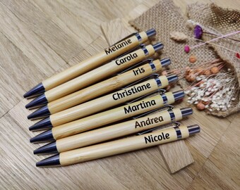 Ballpoint pen personalized made of bamboo with individual engraving black pen wood guest gift gift