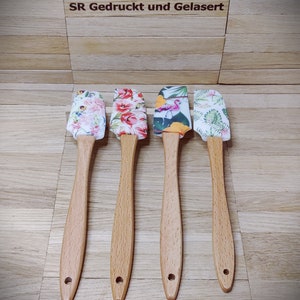 Silicone scraper wooden spatula dough scraper with motif for baking, cooking, grilling approx. 21 cm long floral flowers flamingo rose gift