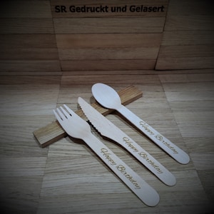 Wooden cutlery travel cutlery camping cutlery 3-piece spoon knife fork wood with desired engraving individual gift gift idea gift