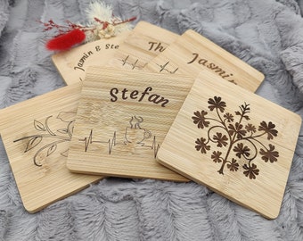 Untersetzer personalisiert rechteckig Bambus mit Wunschgravur individuelles Geschenk Geschenkidee Glasuntersetzer Geschenk