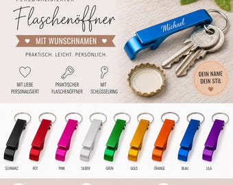 Flaschenöffner personalisiert 2 in 1 Dosenöffner als Schlüsselanhänger mit Gravur Geschenk Geschenkidee in verschiedenen Farben Aluminium