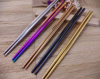 1 Paar Chopsticks 2 Stück Chinesische Stäbchen Edelstahl mit Gravur Wunschgravur 20,5 cm versch. Farben Geschenk