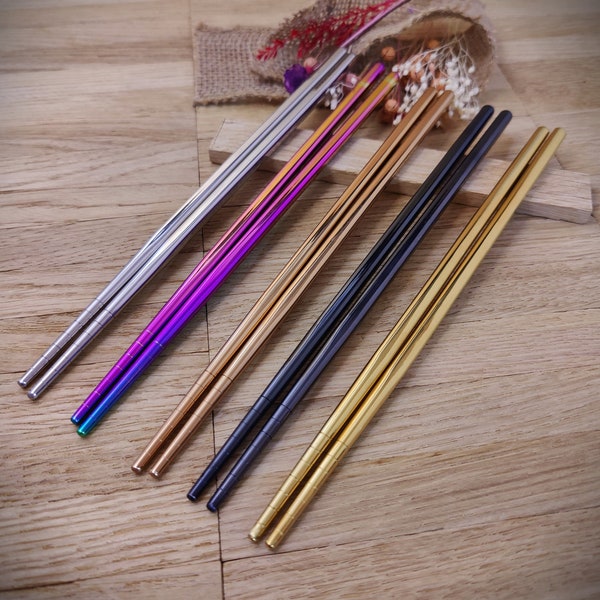1 Paar Chopsticks 2 Stück Chinesische Stäbchen Edelstahl mit Gravur Wunschgravur 20,5 cm versch. Farben Geschenk