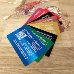 10 Visitenkarten aus Aluminium personalisiert Alu verschiedene Farben mit individueller Gravur Business