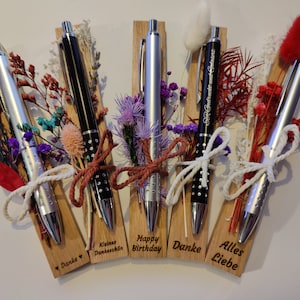 Ballpoint pen personalized gift with dried flowers decoration aluminum individual engraving black ballpoint pen guest gift gift