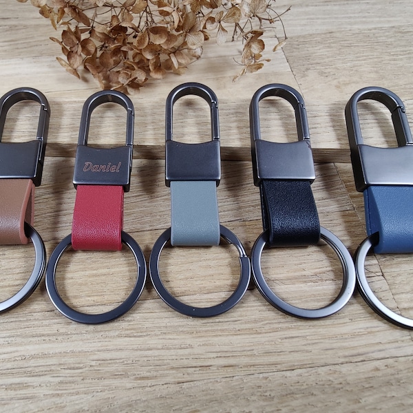 Schlüsselanhänger personalisiert Karabiner PU Leder mit individueller Gravur 5 Farben zur Auswahl Geschenk