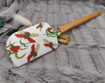 Teigschaber Silikonspatel XXXL personalisiert Marienkäfer backen kochen ca. 31 cm lang mit Wunschgravur Geschenk Küchenhelfer