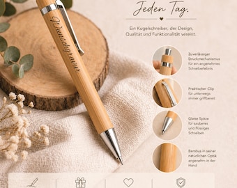 Personalized bamboo ballpoint pen with engraving, black wooden pen, party favor, gift