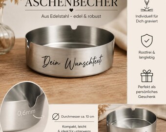 Aschenbecher personalisiert Edelstahl mit Wunschgravur – individuelles Geschenk für Raucher
