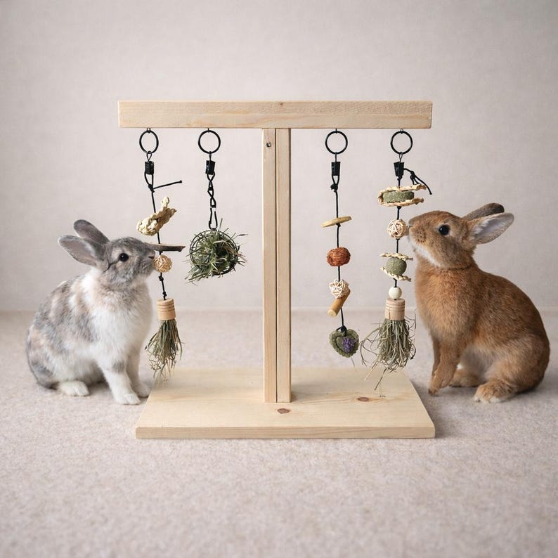 Rabbit Foraging Station Bunny Enrichment Toy Wooden Rabbit Toy Stand ...