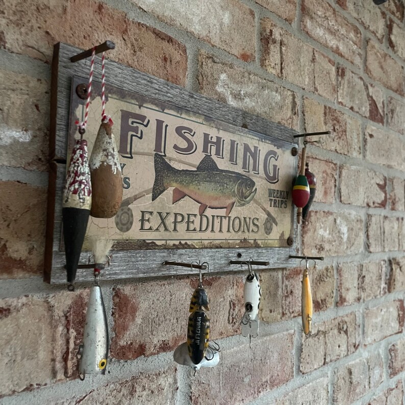 Vintage Fishing Lure Display and Sign Fishing Gift for Dad Etsy