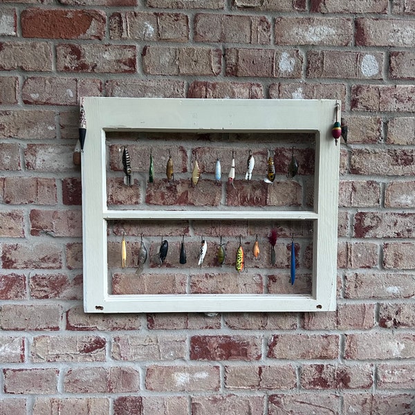 Vintage Fishing Lure Display | Fishing Gift for Dad | Vintage Window Fishing Lure Display | Man Cave Fishing Gift - Lures not Included .