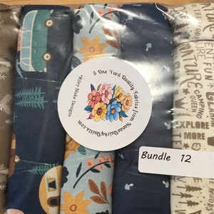 Camper Bundle with fabrics from Love,Live, Glamp & Glamnp Camp byt Riley Blake  - 5 One Yard Cuts of Coordinating Fabrics