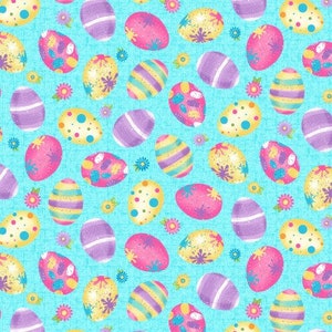 Hoppy Easter Gnomies Blue Eggs by Shelly Comiskey HENRY GLASS Fabric BTY. HEG560-44