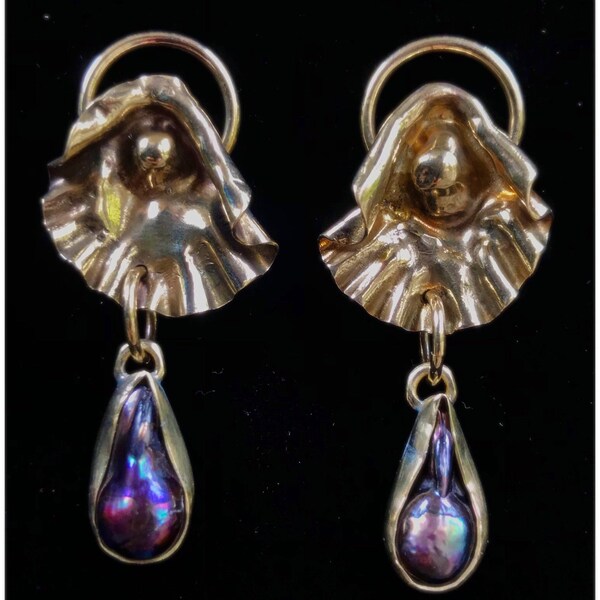 Reverie Stud Earrings with Pearl Drops in Brass