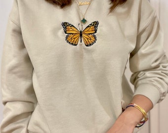 Butterfly Embroidered Sweatshirt | Unisex Crewneck