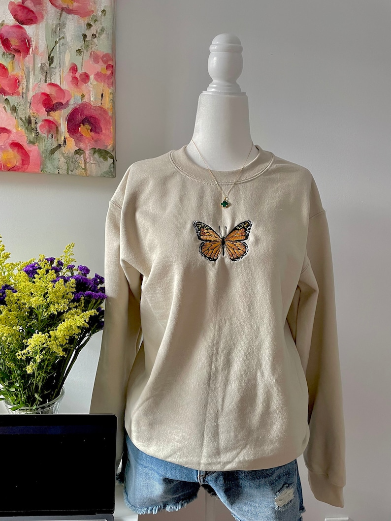 Butterfly Embroidered Sweatshirt Unisex Crewneck Etsy