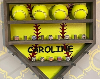 Homeplate Softball Ring, Ball and Ribbon Display (SB6)