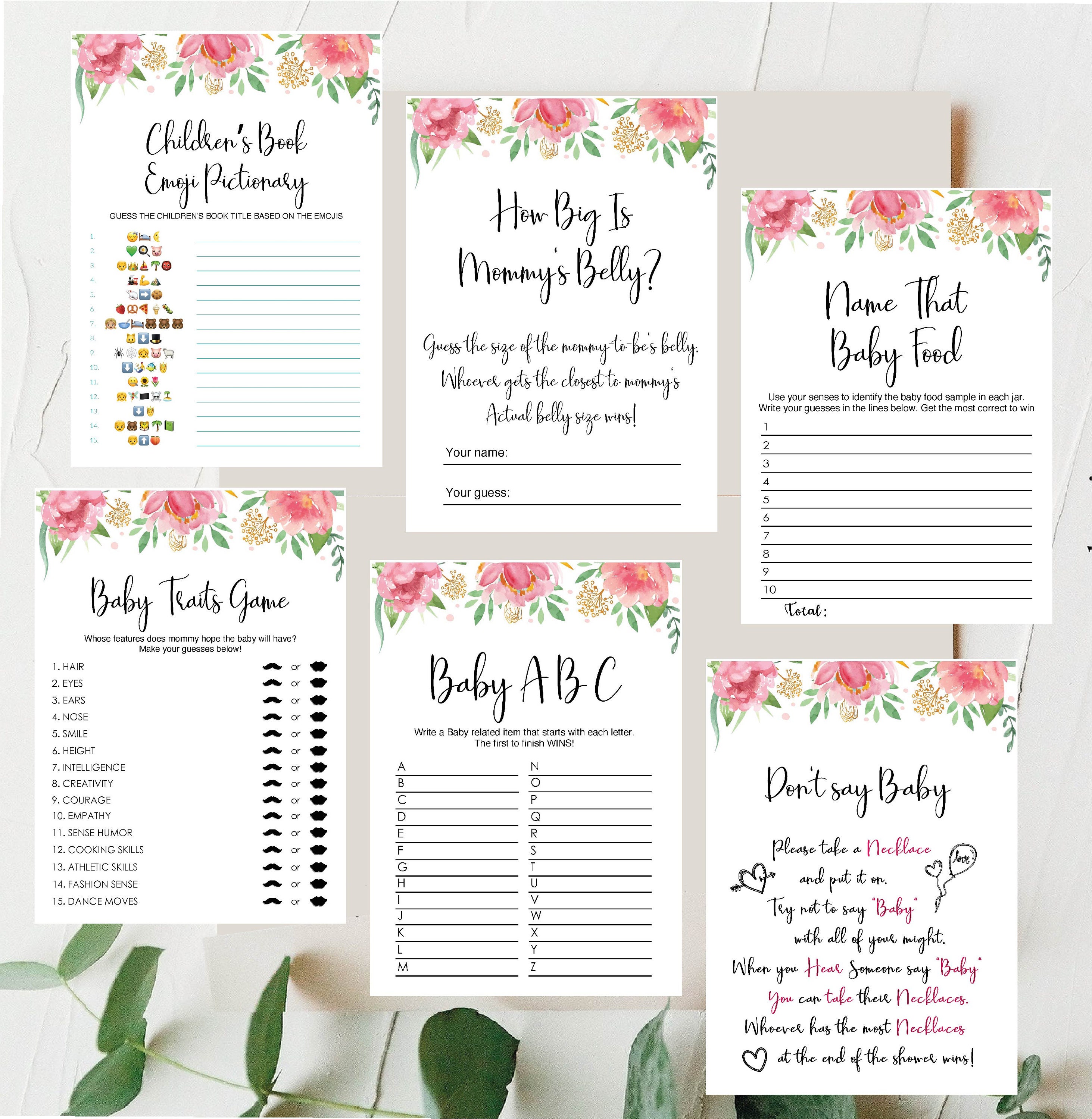 Floral Baby Shower Games BundleInstant Download Girl Baby Etsy