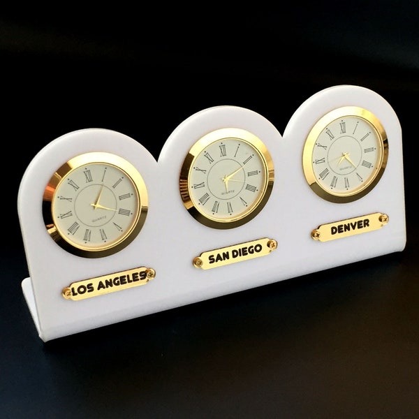 3 Time Zone Desk Clock Etsy