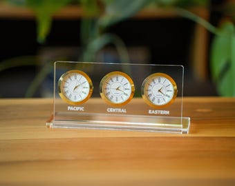 Personalized Acrylic Desk Clock, Triple Time Zone clock, Multi Zone Clock, Office Desk Clock, Acrylic Multi Zone Clock, Desk Clock