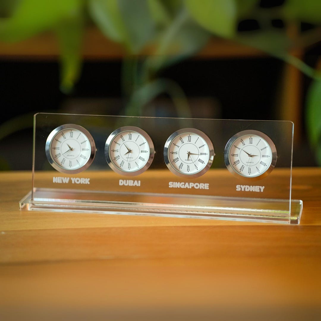 Customizable Acrylic Multi-time Desk Clock: Personalized City