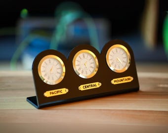 3 Time Zone Desk Clock, Personalized Desk Clock, Custom World Clock, Custom World Time Desk Clock, Custom City Desk Clock, Office Decor