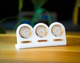 Personalized Desk Clock, Custom Triple Time Zone Clock, Multi Zone Desk Clock, Multi Zone Clock, Office Decor, Custom Desk Clock