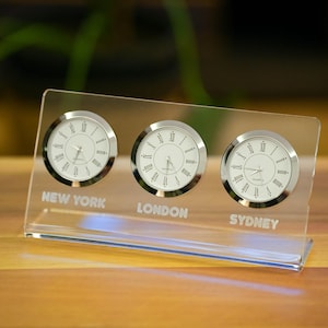 Customizable Acrylic Multi-Zone Clock: Engraved City Names