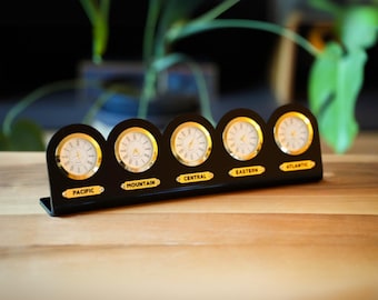 Personalized 5 Time Zone Desk Clock, Custom World Clock, Multi Zone Desk Clock, Multi Zone Clock, Office Decor, Personalized Desk Clock