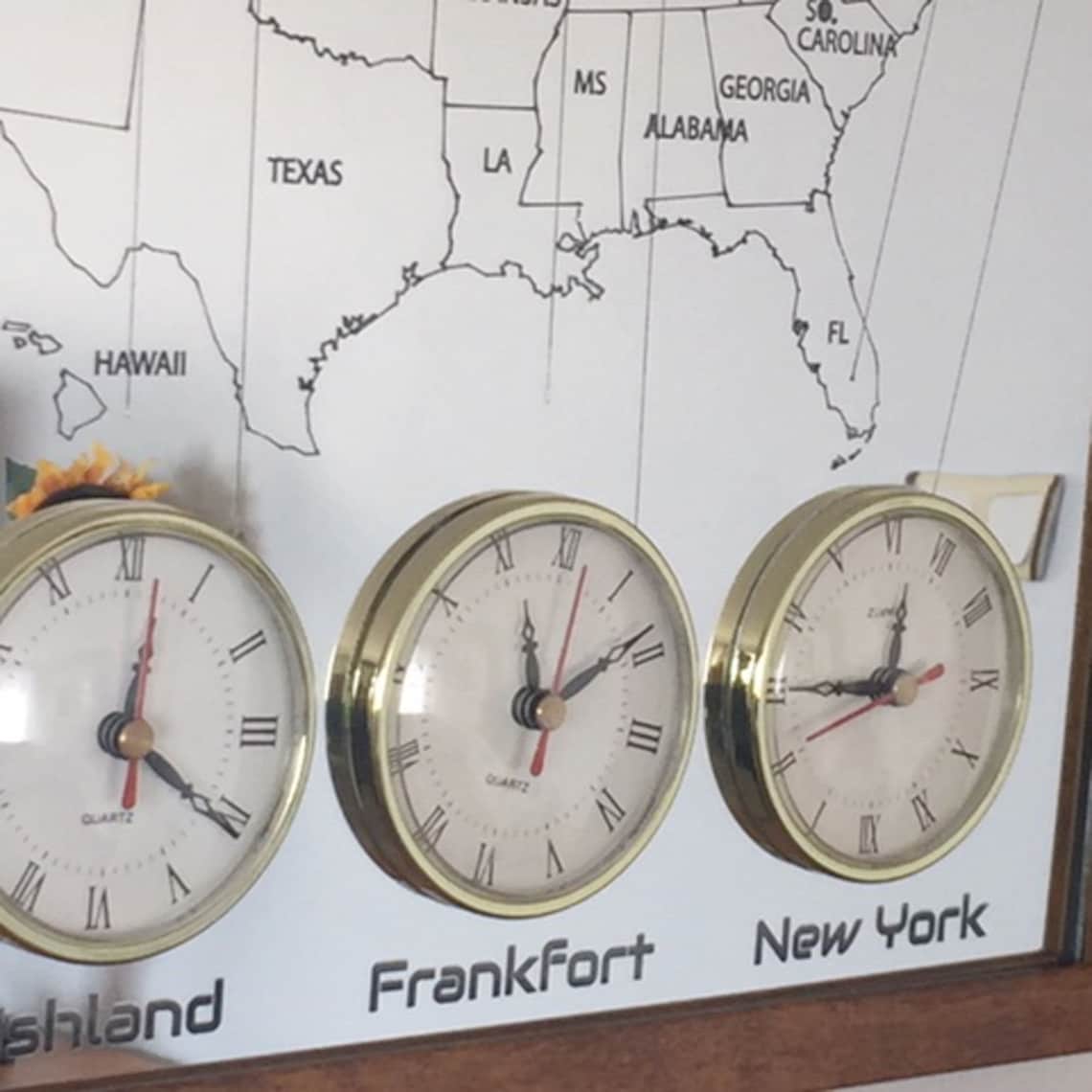 4 Zone Wall Clock With America Multi Zone Map. Maps and City Etsy