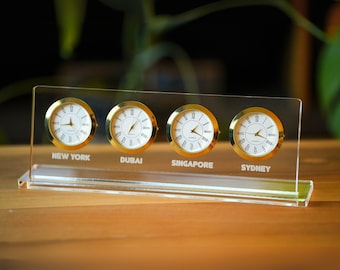 Personalized Multi Time Zone Desk Clock, Custom World Clock with City Names, Office Decor, International Business Gift