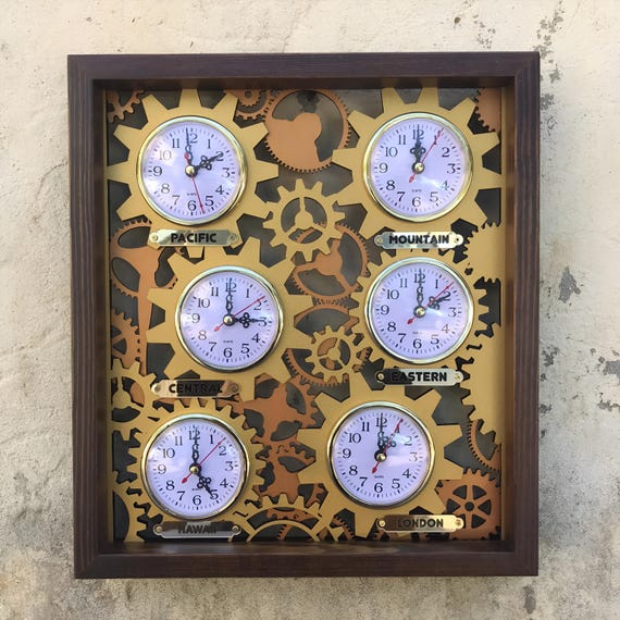Multi-Time Zone Wheel Clock: Hand-Painted MDF Wall Decor