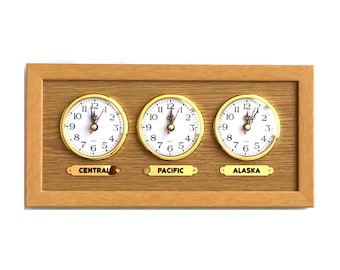 Personalized 3-Zone Wooden Look Wall Clock: Custom City Time