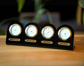 Personalized 4 Time Zone Desk Clock, Multi Zone Desk Clock, Office Decor, Personalized Desk Clock, Custom Desk Clock