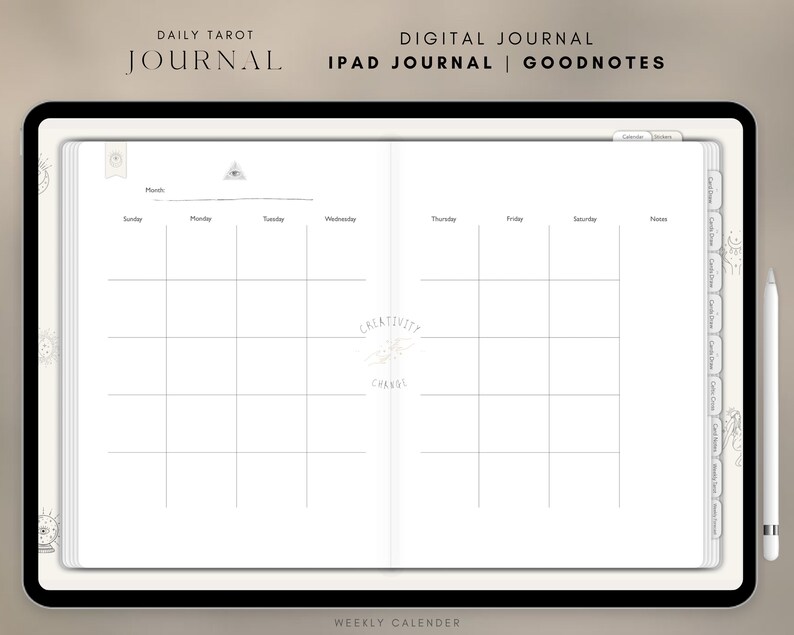 K&ouml;nnte beinhalten: Ein digitaler Wochenkalender-Planer mit wei&szlig;em Hintergrund und schwarzen Gitterlinien. Der Planer hat einen Bereich f&uuml;r jeden Tag der Woche mit Platz f&uuml;r Notizen und Aufgaben. Der Planer enth&auml;lt auch einen Bereich f&uuml;r "Creativity Channel".