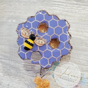 Honeycomb Badge Reel - Cornflower blue Permanently attached with embellishments