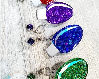 Christmas Lights Badge Reel - 4 color options