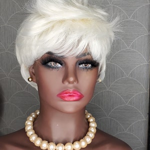 Pixie cut full blonde wig low heat fibre