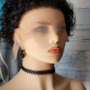 Short curly human hair frontal pixie wig