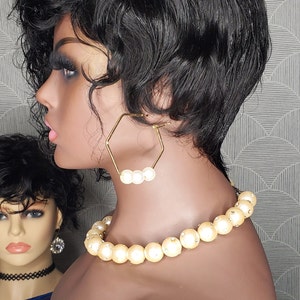 Pixie cut side wave human hair wig vals sales