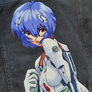 Rei Ayanami Hand Painted Anime Denim Jacket - Neon Genesis Evangelion