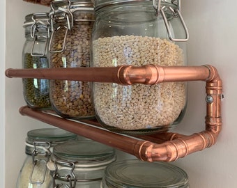 Kitchen shelves, handmade copper kitchen shelves with jars for dry goods and spice storage, kitchen storage, kitchen shelf, larder shelf