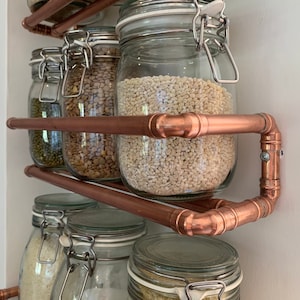 Kitchen shelves, handmade copper kitchen shelves with jars for dry goods and spice storage, kitchen storage, kitchen shelf, larder shelf