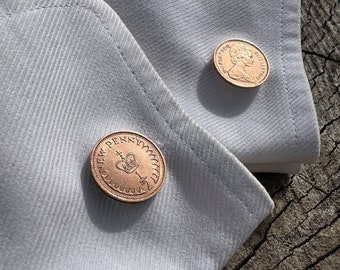 Handmade British Halfpenny Cufflinks: Copper Coin Jewelry