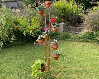 Pot plant stand, free-standing copper plant pot stand, pot holder, pot holder tower, indoor or outdoor plant pot holder tower